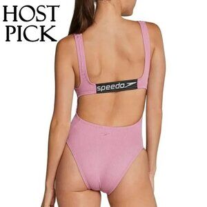 NWT Speedo pink stripe logo one piece swimsuit